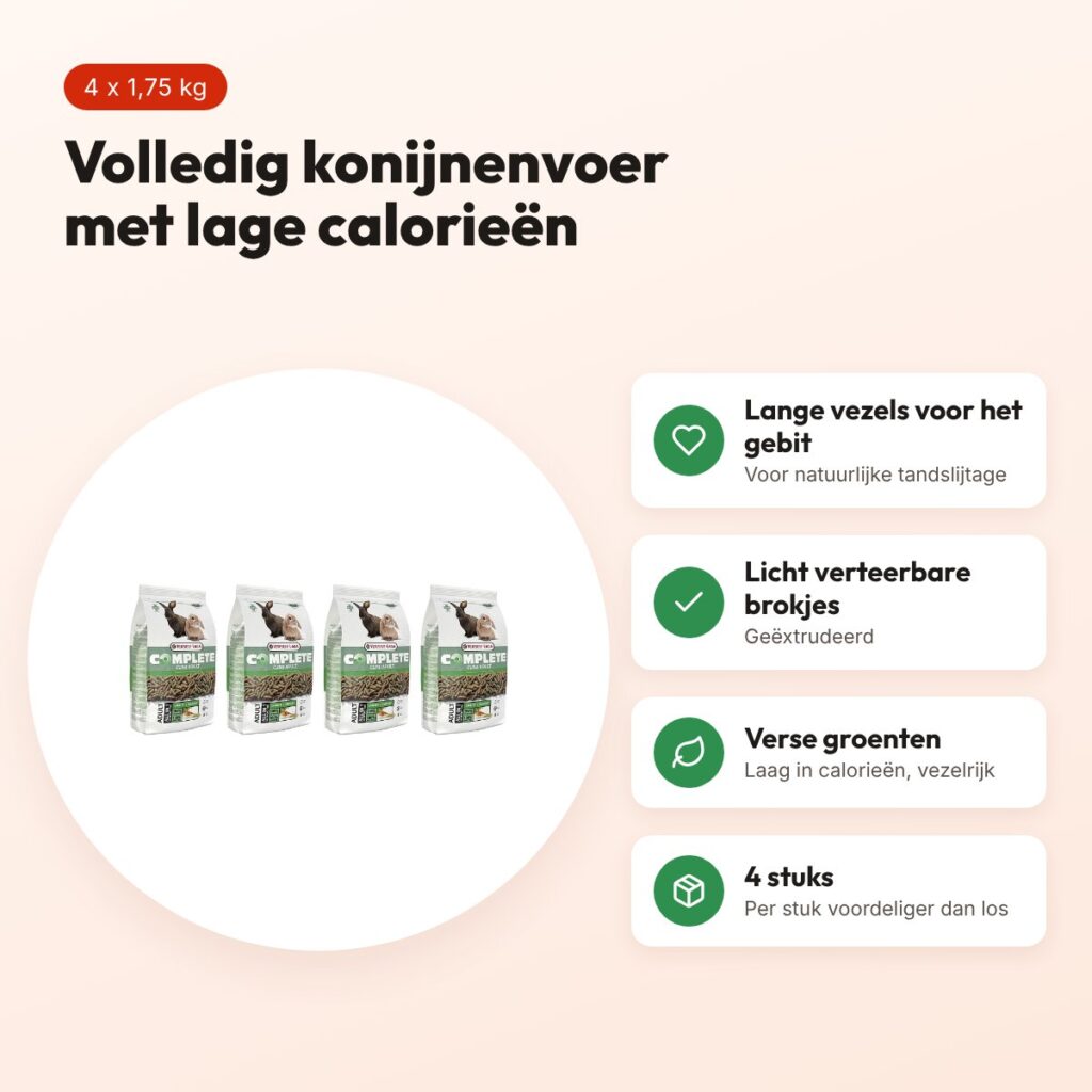Cuni Complete konijnenvoer adult 1,75 kg – lage calorie – multipack 4 stuks – voordelen