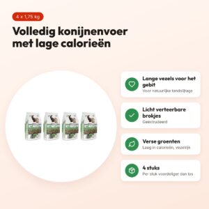 Cuni Complete konijnenvoer adult 1,75 kg – lage calorie – multipack 4 stuks – voordelen