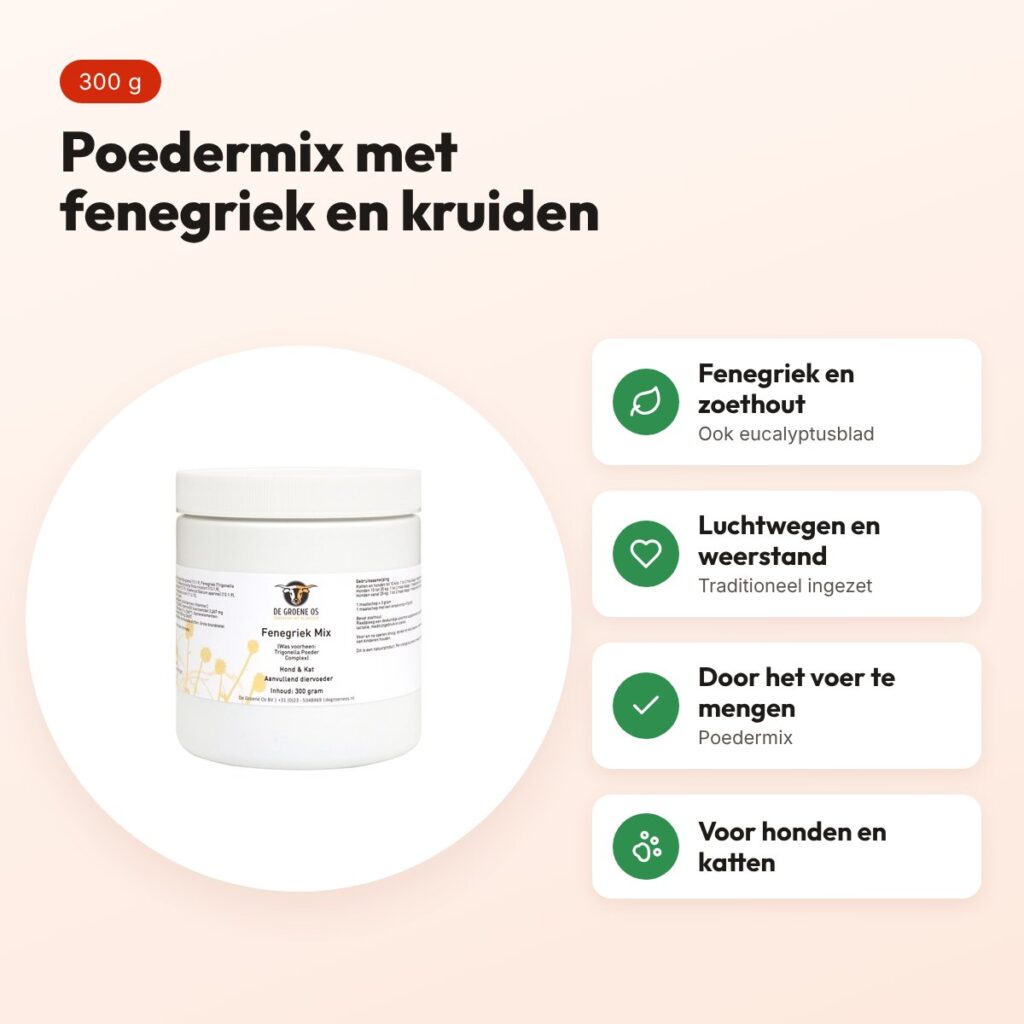 De Groene Os Fenegriek Mix 300 g – poedermix voor hond en kat – voordelen