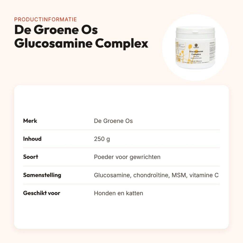 De Groene Os Glucosamine Complex 250 g – gewrichten, hond en kat – productinformatie