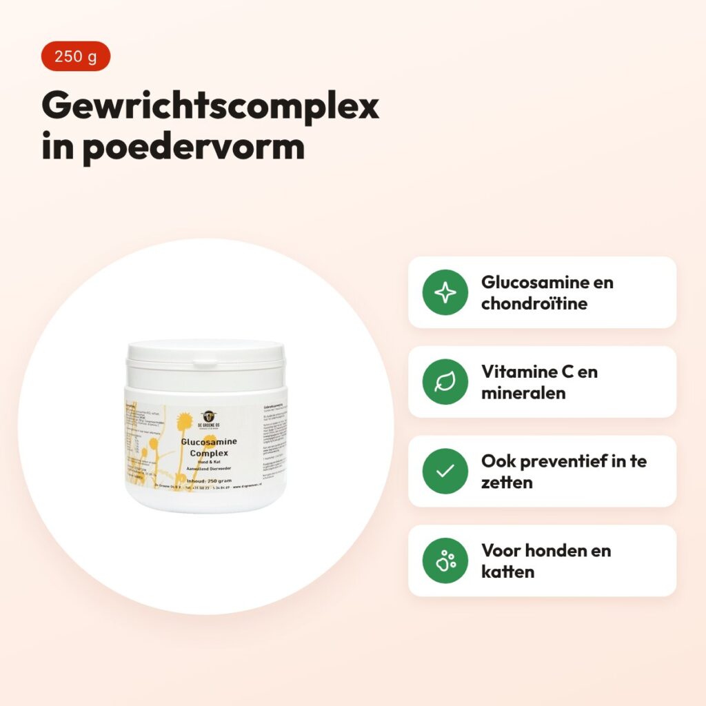 De Groene Os Glucosamine Complex 250 g – gewrichten, hond en kat – voordelen