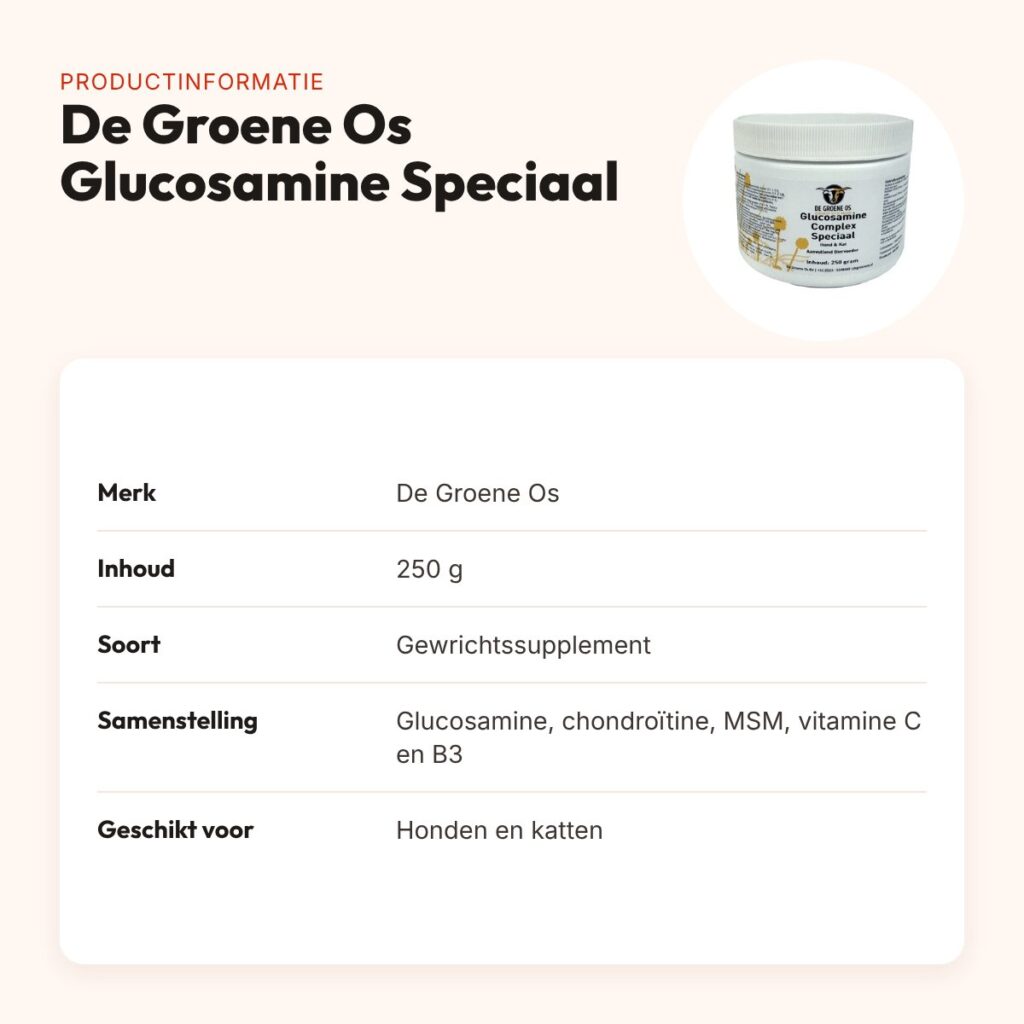 De Groene Os Glucosamine Complex Speciaal 250 g – hond en kat – productinformatie