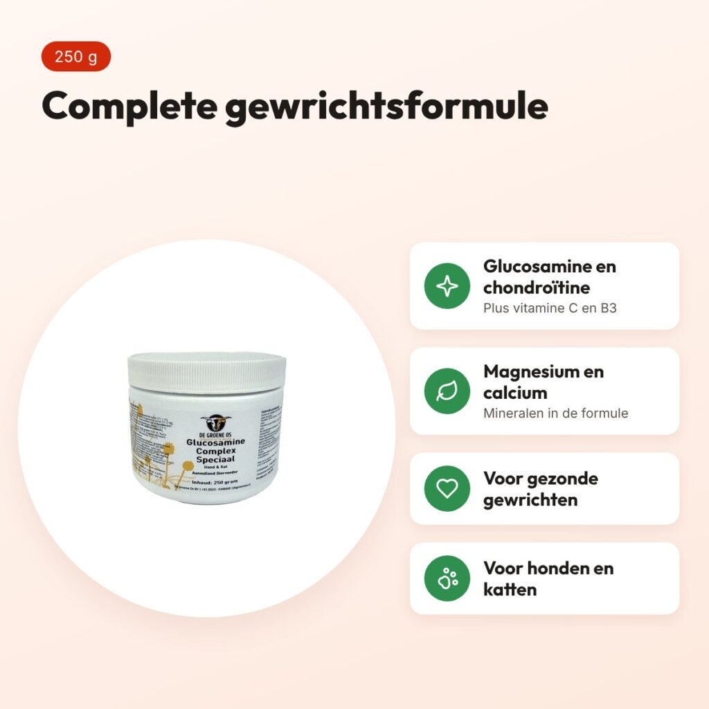 De Groene Os Glucosamine Complex Speciaal 250 g – hond en kat – voordelen