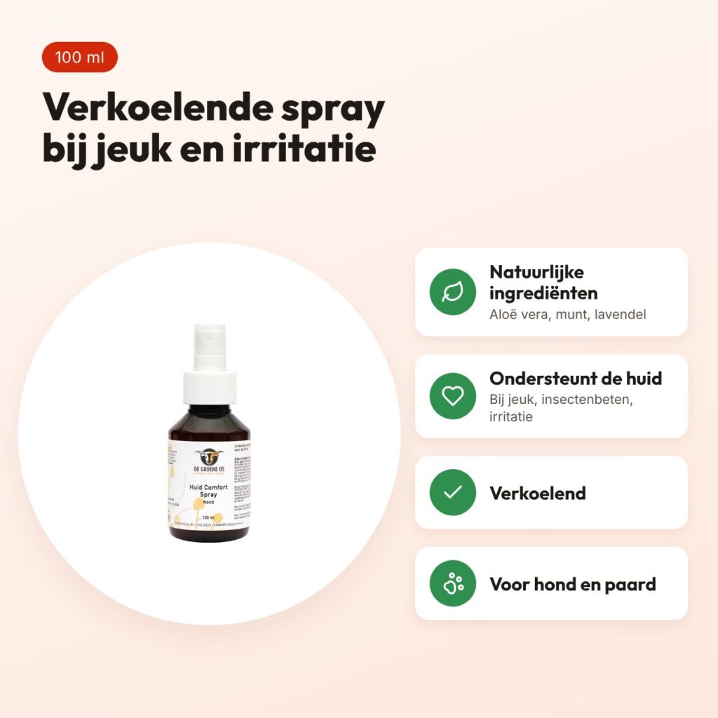 De Groene Os Huid Comfort Spray 100 ml – verkoelend, voor hond en paard – voordelen