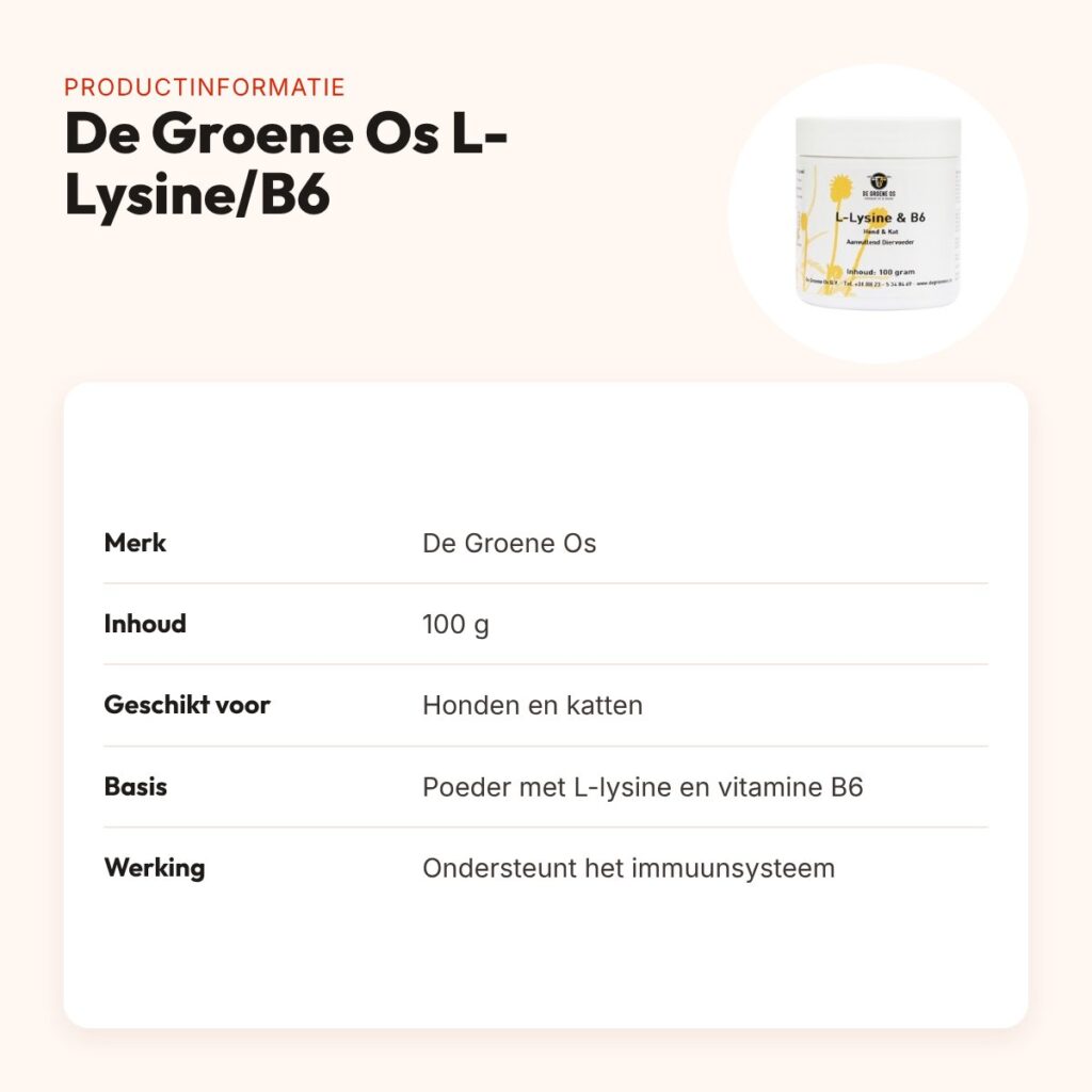De Groene Os L-Lysine/B6 poeder 100 g – hond en kat – productinformatie
