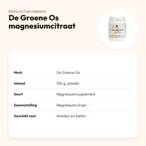 De Groene Os magnesiumcitraat 100 g – poeder voor hond en kat – productinformatie