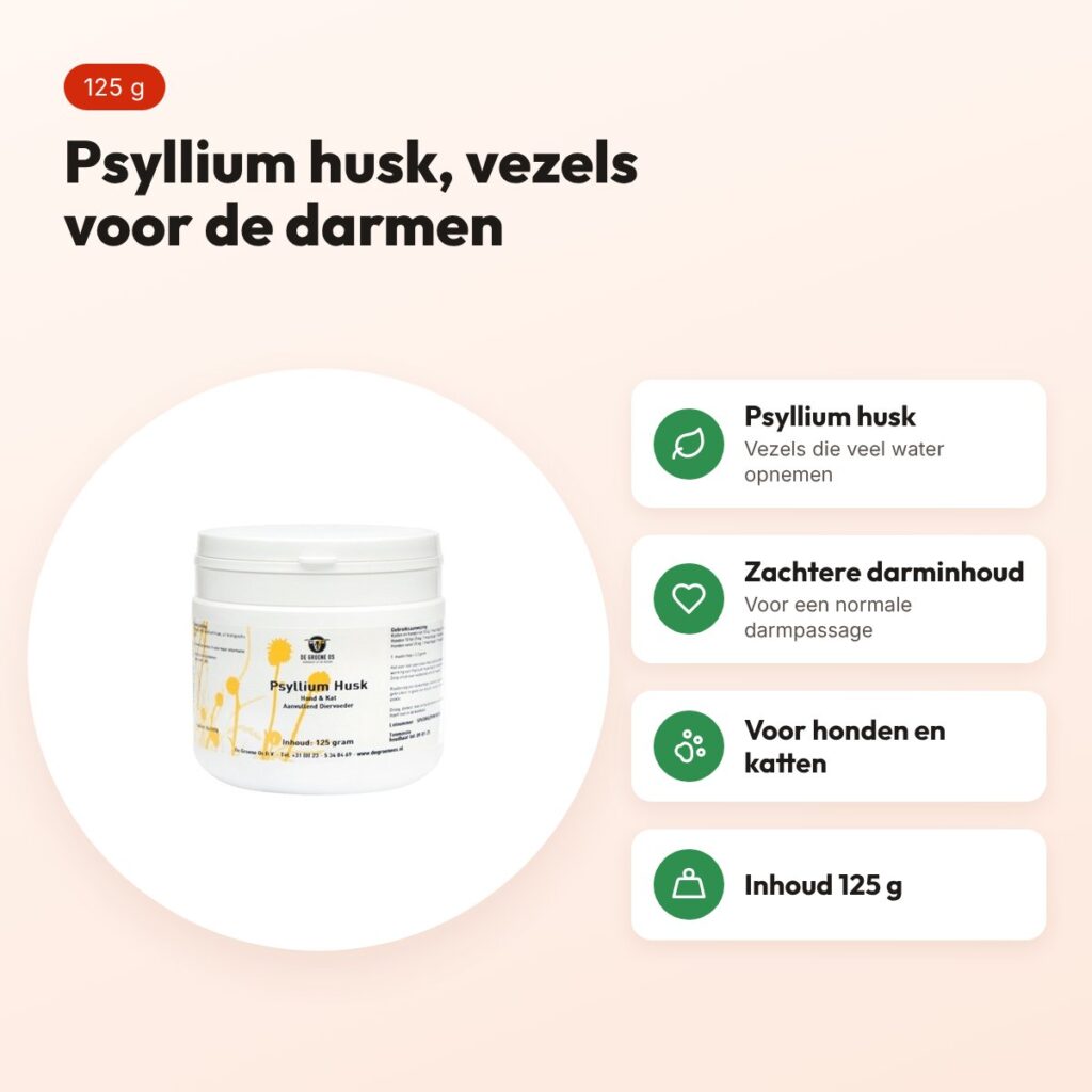 De Groene Os psyllium husk 125 g – vezels voor hond en kat – voordelen
