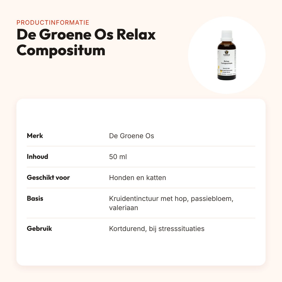 De Groene Os Relax Compositum 50 ml – kruidentinctuur, hond en kat – productinformatie