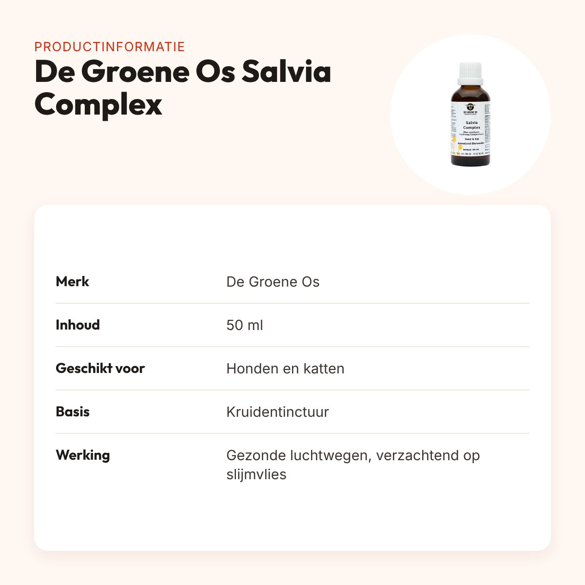 De Groene Os Salvia Complex 50 ml – luchtwegen, hond en kat – productinformatie