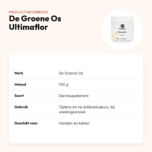 De Groene Os Ultimaflor 100 g – darmsupplement hond en kat – productinformatie