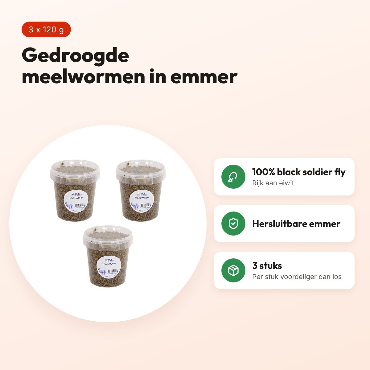 De Vries Black Soldier Fly meelwormen 120 g (870 ml) – multipack 3 stuks – voordelen