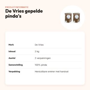 De Vries gepelde pinda's 2 kg – hersluitbare emmer, multipack 2 stuks – productinformatie