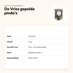De Vries gepelde pinda's 2 kg – hersluitbare emmer voor buitenvogels – productinformatie