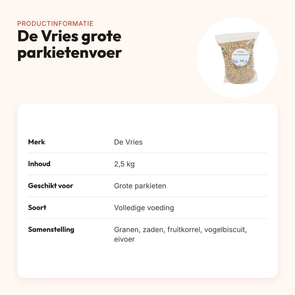 De Vries grote parkietenvoer 2,5 kg – granen en zaden – productinformatie