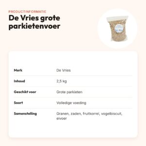 De Vries grote parkietenvoer 2,5 kg – granen en zaden – productinformatie