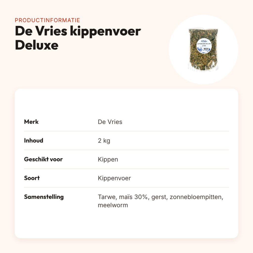 De Vries kippenvoer Deluxe 2 kg – met meelwormen en fruitkorrels – productinformatie
