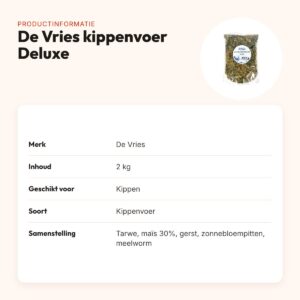 De Vries kippenvoer Deluxe 2 kg – met meelwormen en fruitkorrels – productinformatie