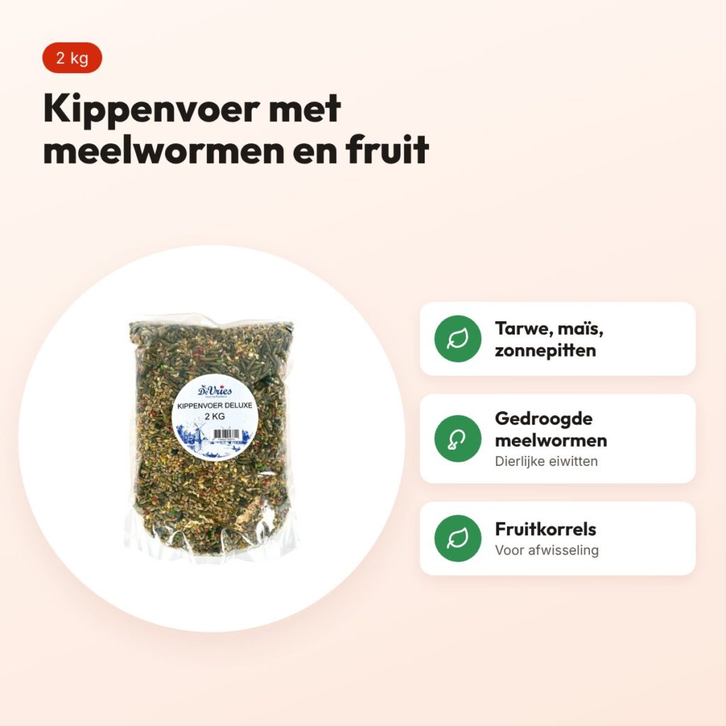 De Vries kippenvoer Deluxe 2 kg – met meelwormen en fruitkorrels – voordelen
