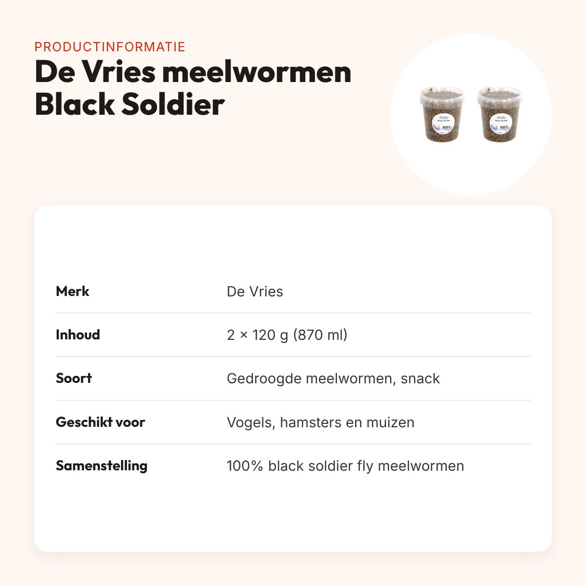 De Vries meelwormen Black Soldier Fly 120 g – multipack 2 stuks – productinformatie