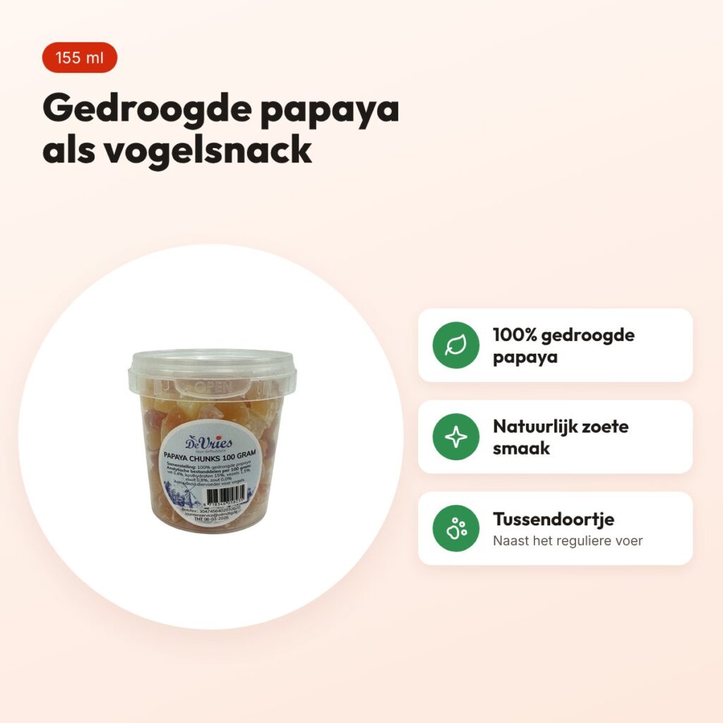 De Vries papaya chunks 155 ml (ca. 100 g) – vogelsnack – voordelen