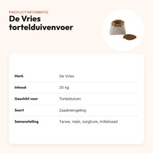 De Vries tortelduivenvoer 20 kg – rijk aan fijne zaden – productinformatie