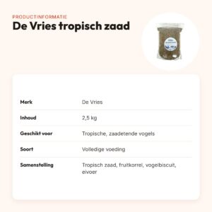 De Vries tropisch zaad 2,5 kg – met fruitkorrels – productinformatie