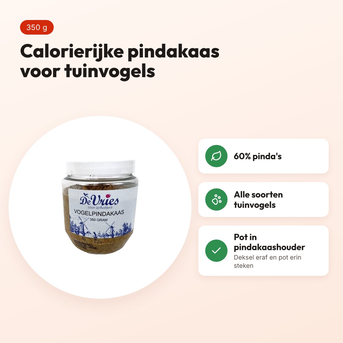 De Vries vogelpindakaas 350 g – calorierijk voer voor tuinvogels – voordelen
