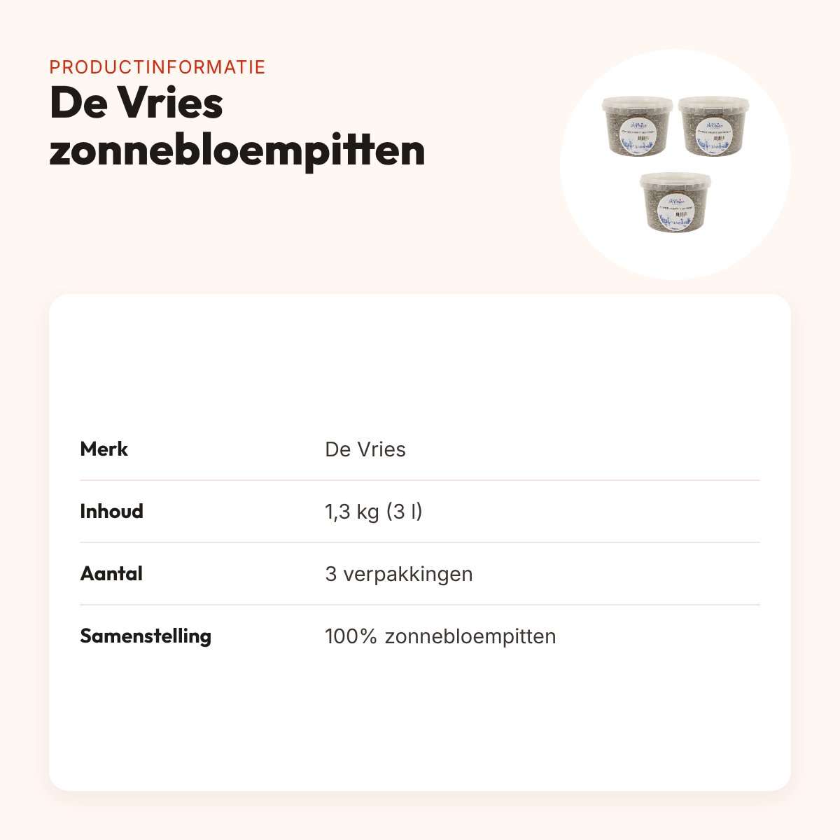 De Vries zonnebloempitten gestreept 1,3 kg – multipack 3 stuks – productinformatie