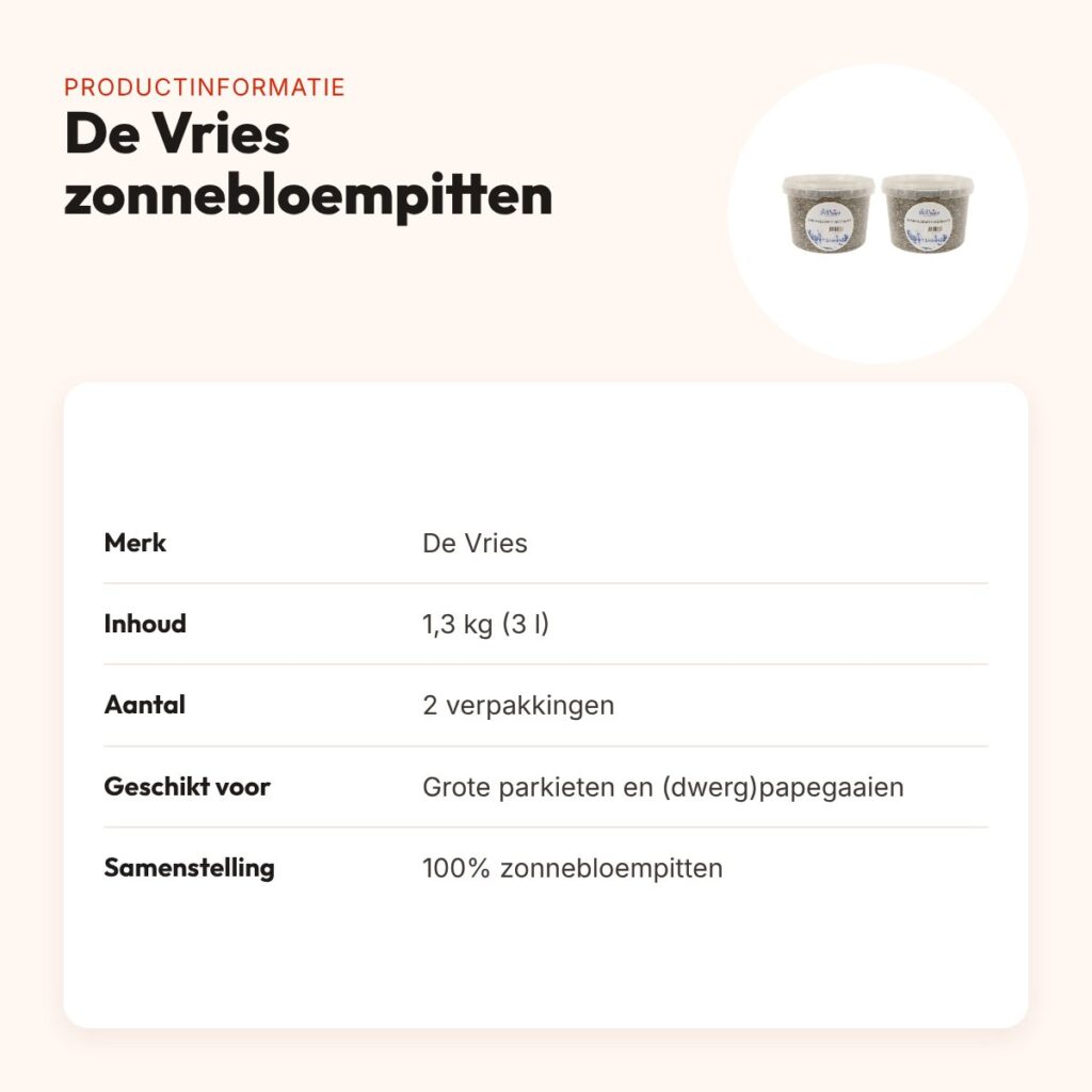 De Vries zonnebloempitten gestreept 1,3 kg – vogelvoer, multipack 2 stuks – productinformatie