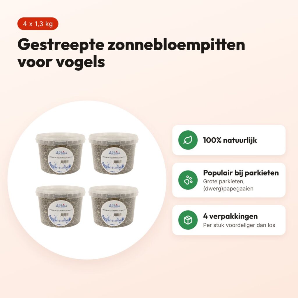 De Vries zonnebloempitten gestreept 1,3 kg – vogelvoer, multipack 4 stuks – voordelen