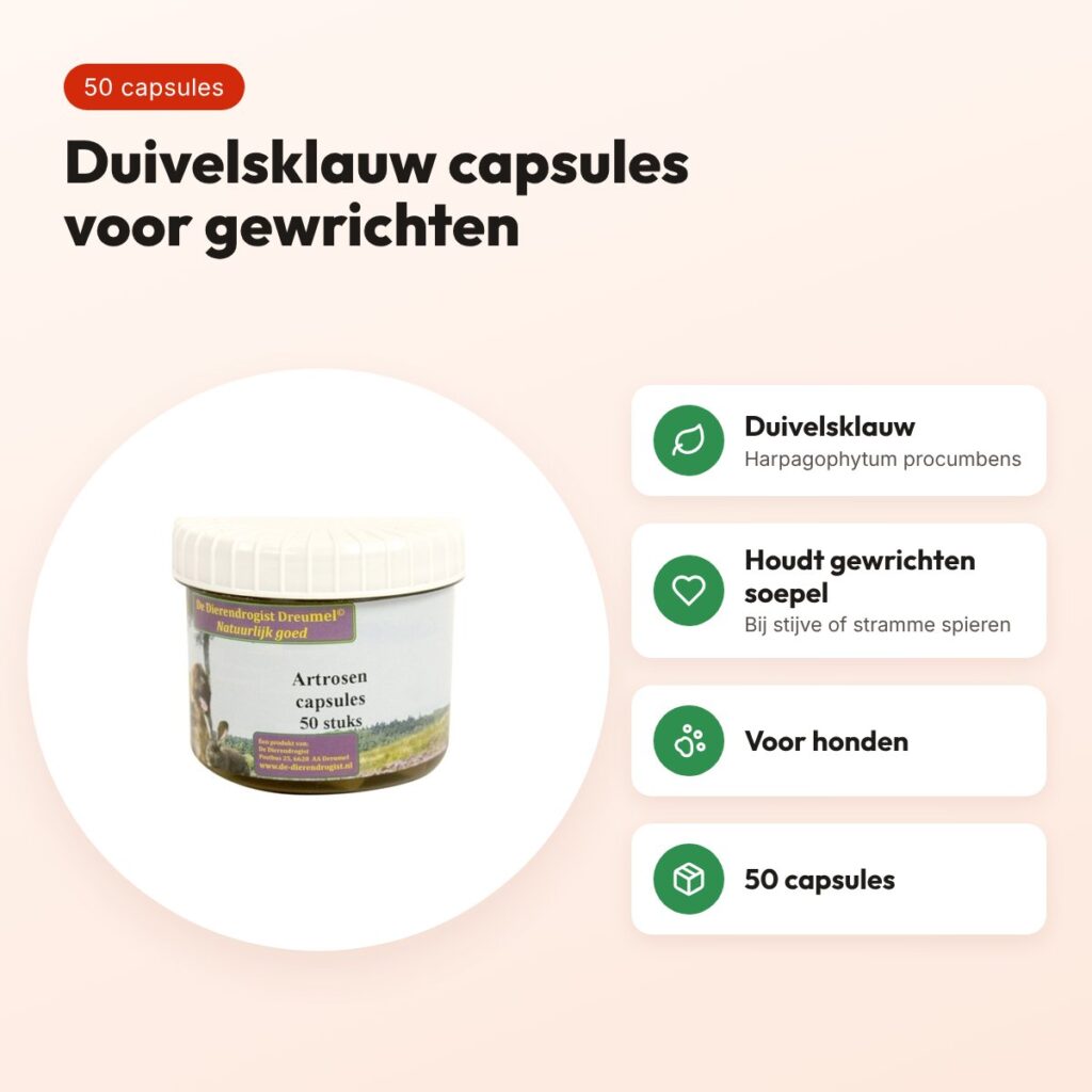 Dierendrogist artrosen capsules 50 stuks – duivelsklauw, voor honden – voordelen