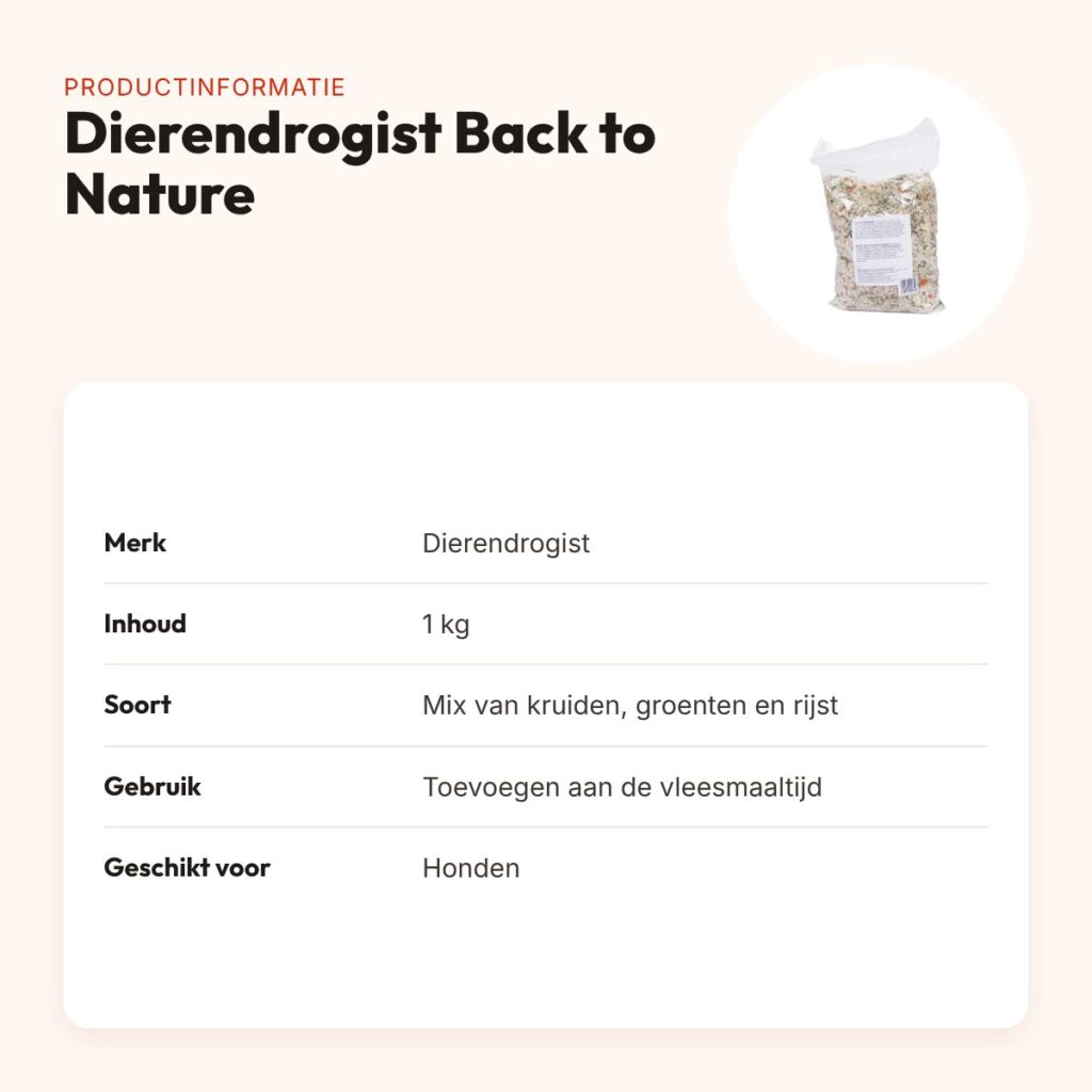 Dierendrogist Back to Nature kruiden/groenten/rijst 1 kg – hond – productinformatie