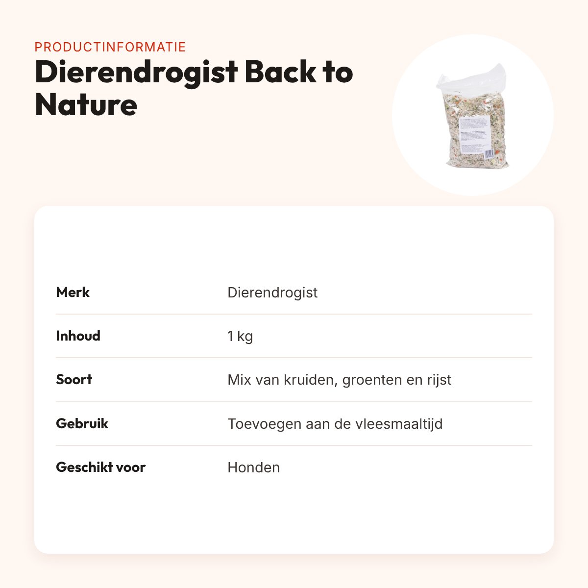 Dierendrogist Back to Nature kruiden/groenten/rijst 1 kg – hond – productinformatie