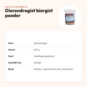 Dierendrogist biergist poeder 200 g – voedingssupplement hond – productinformatie