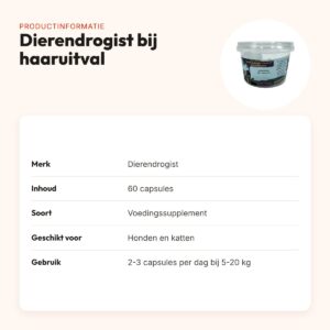 Dierendrogist bij haaruitval capsules 60 stuks – hond en kat – productinformatie