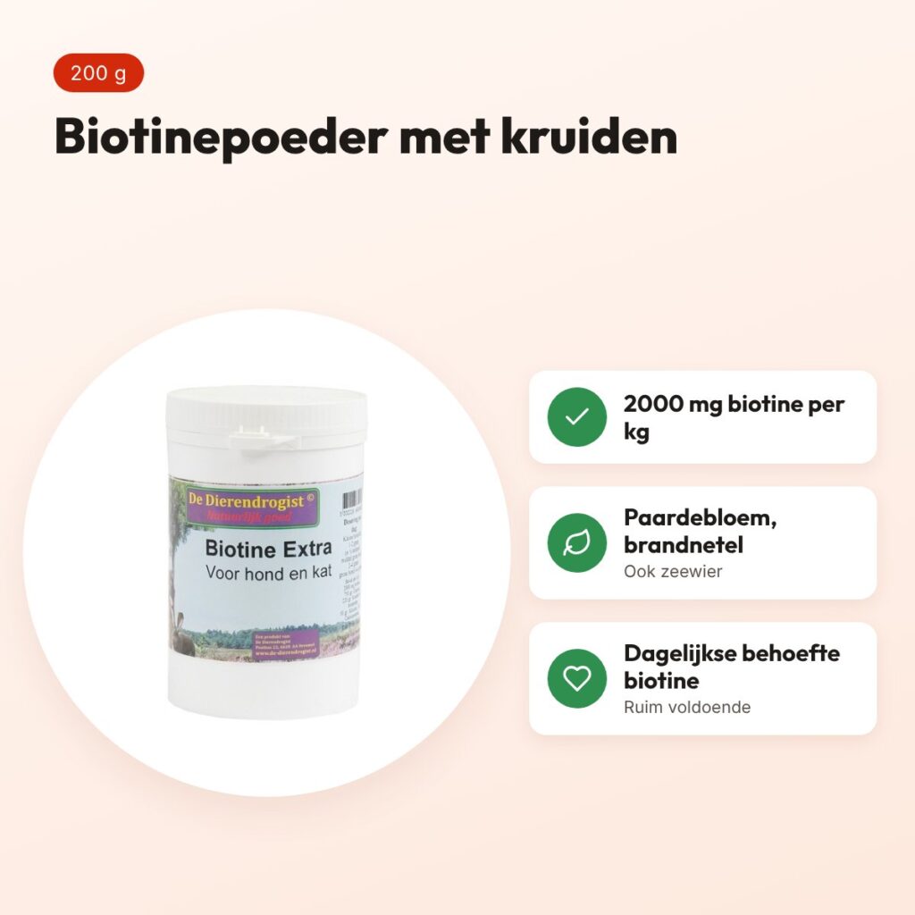 Dierendrogist biotine extra poeder 200 g – met kruiden voor hond – voordelen