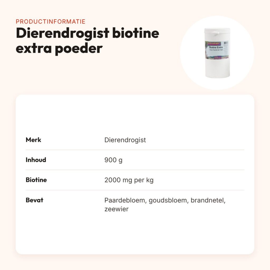 Dierendrogist biotine extra poeder 900 g – met kruiden voor hond en kat – productinformatie