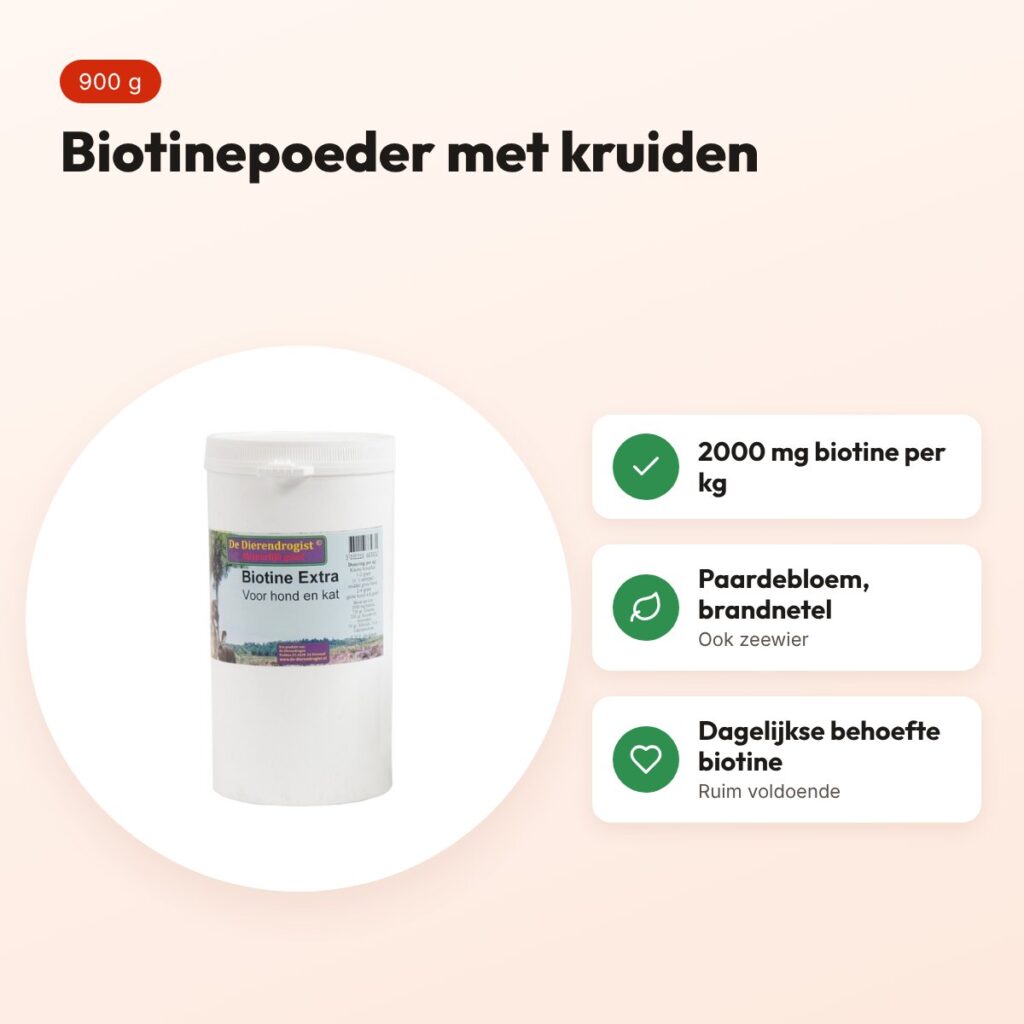 Dierendrogist biotine extra poeder 900 g – met kruiden voor hond en kat – voordelen