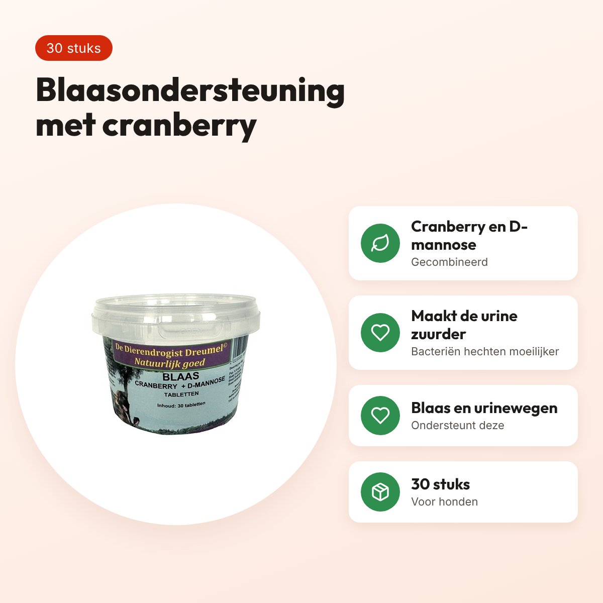 Dierendrogist blaas cranberry + D-mannose 30 stuks – voor honden – voordelen