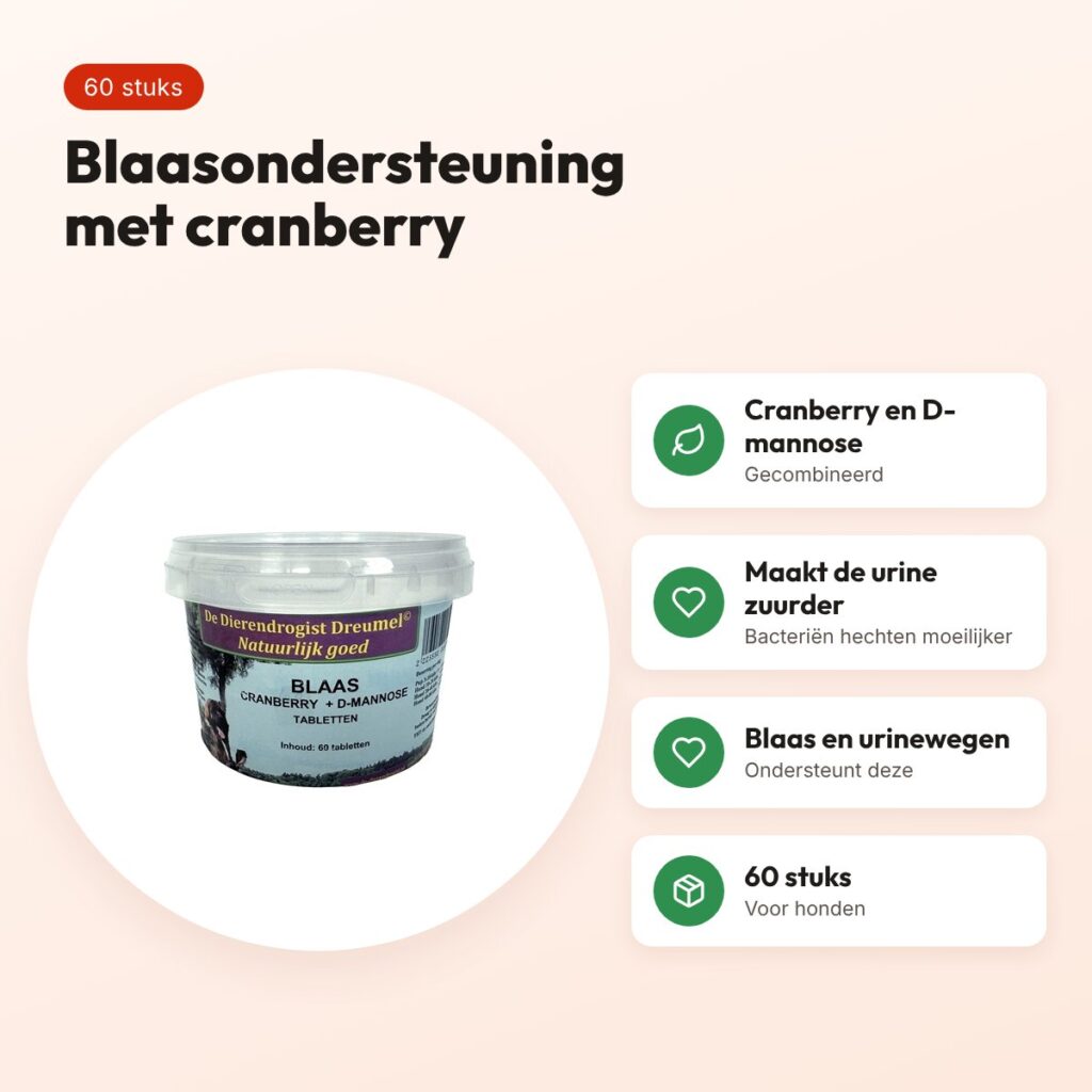 Dierendrogist blaas cranberry + D-mannose 60 stuks – voor honden – voordelen