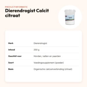 Dierendrogist Calcit calciumcitraat 250 g – hond, kat en paard – productinformatie