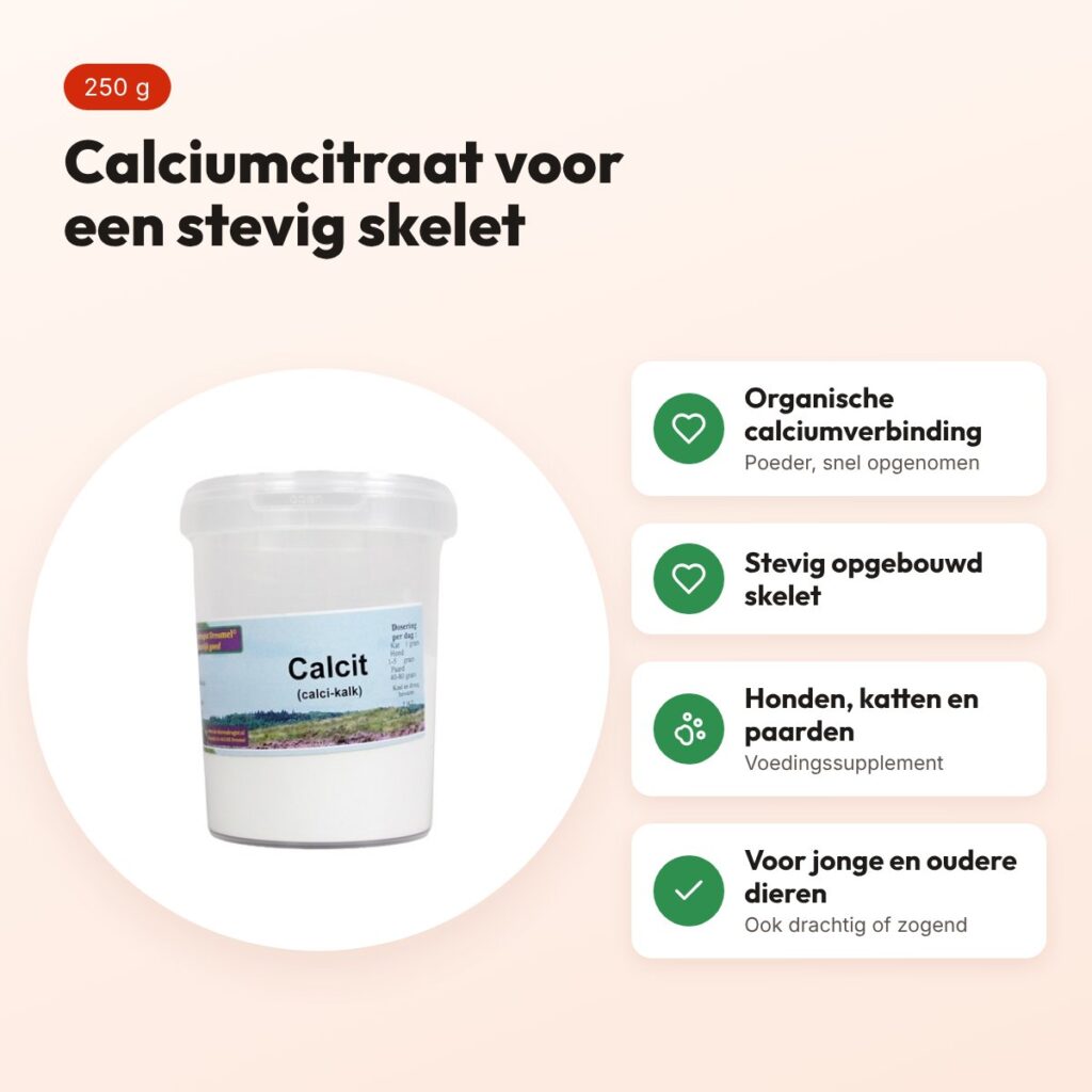 Dierendrogist Calcit calciumcitraat 250 g – hond, kat en paard – voordelen