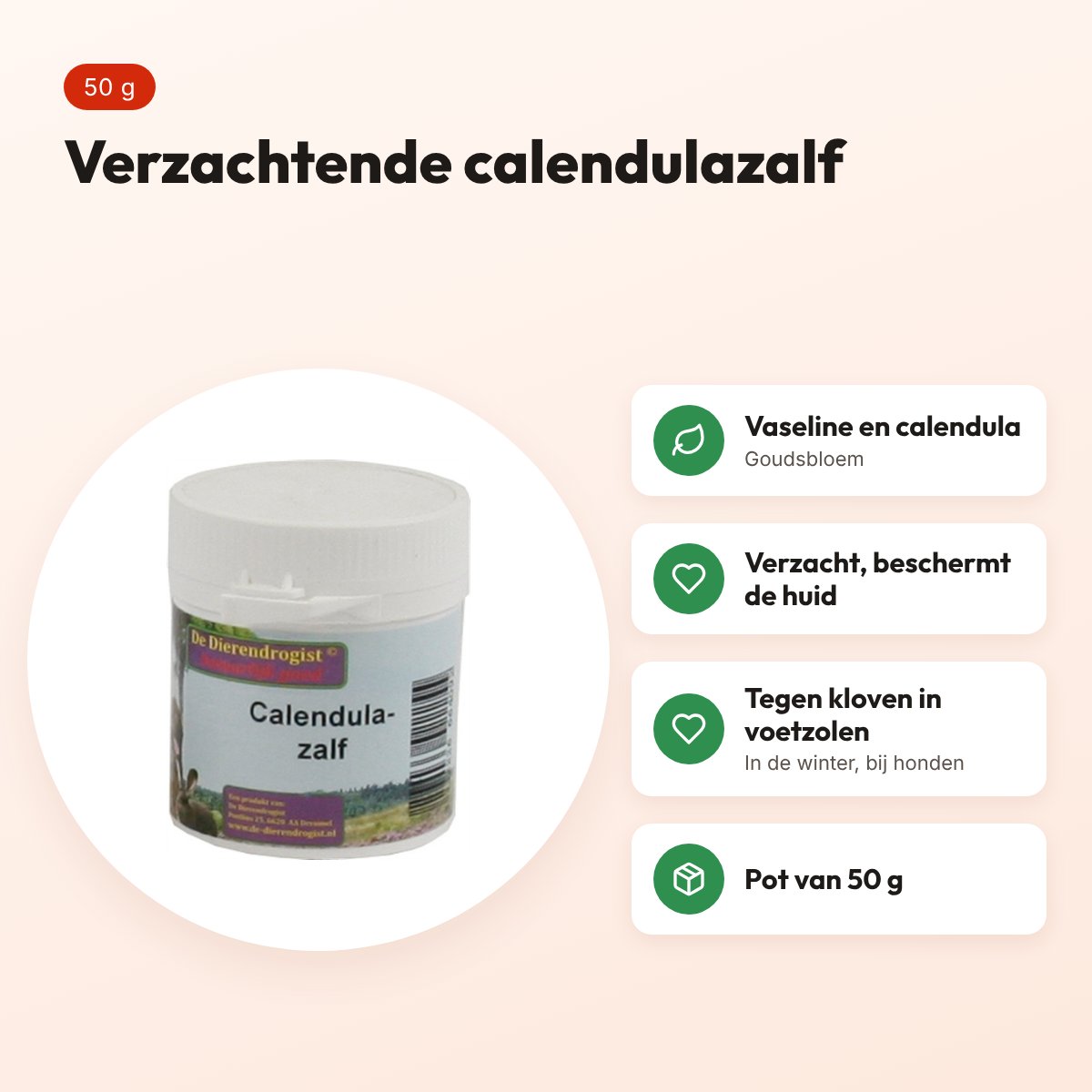Dierendrogist calendula zalf 50 g – verzachtend, op basis van goudsbloem – voordelen