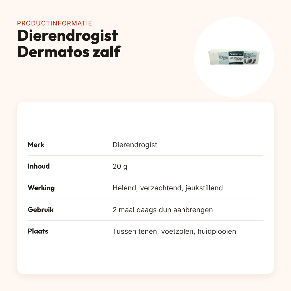 Dierendrogist Dermatos eczeem en schimmelzalf 20 g – jeukstillend – productinformatie