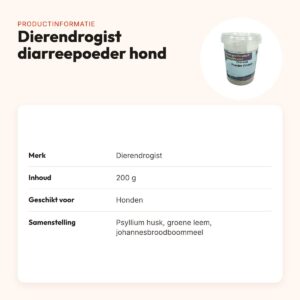 Dierendrogist diarreepoeder hond 200 g – plantaardig, psyllium en leem – productinformatie