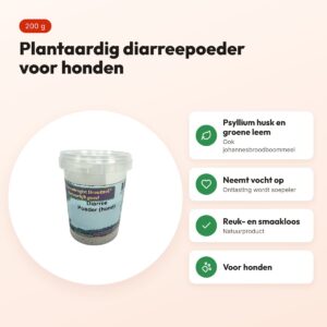 Dierendrogist diarreepoeder hond 200 g – plantaardig, psyllium en leem – voordelen