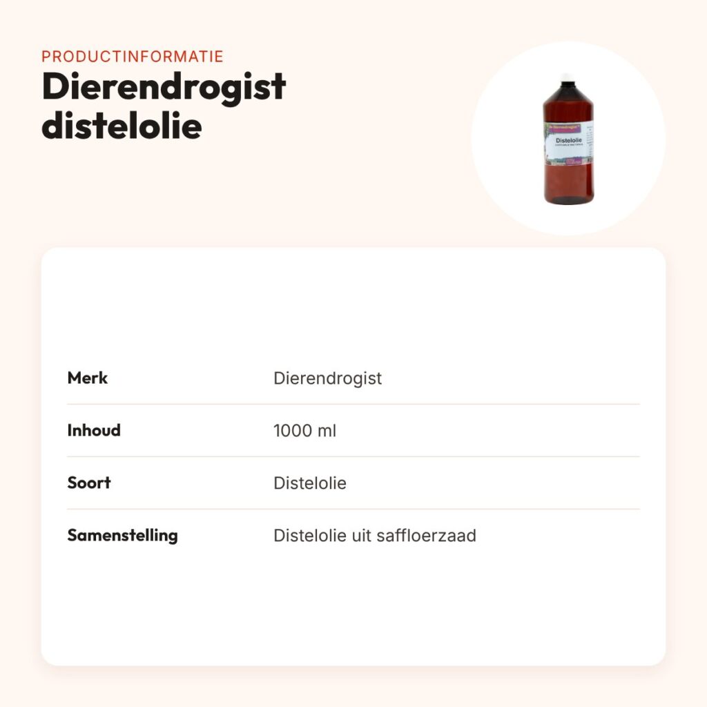 Dierendrogist distelolie 1000 ml – 70% linolzuur – productinformatie
