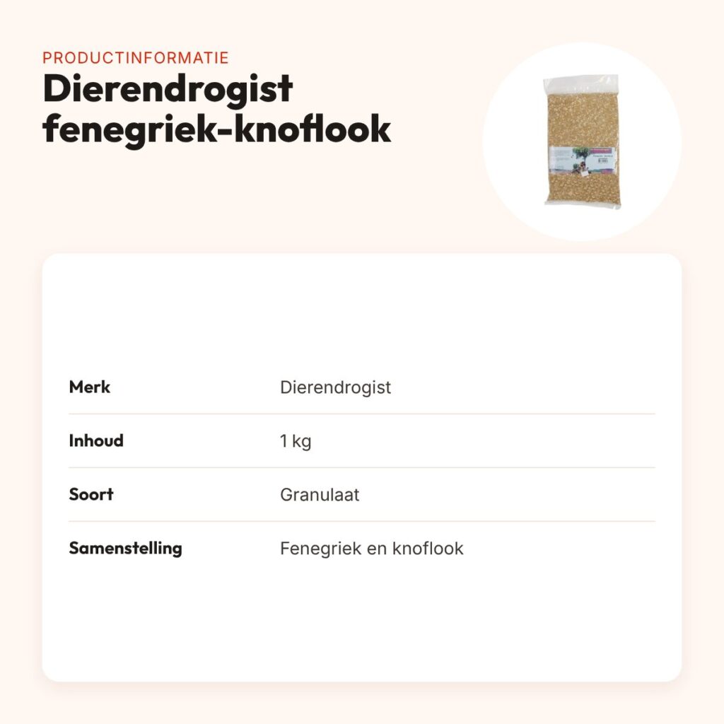 Dierendrogist fenegriek-knoflook granulaat 1 kg – productinformatie