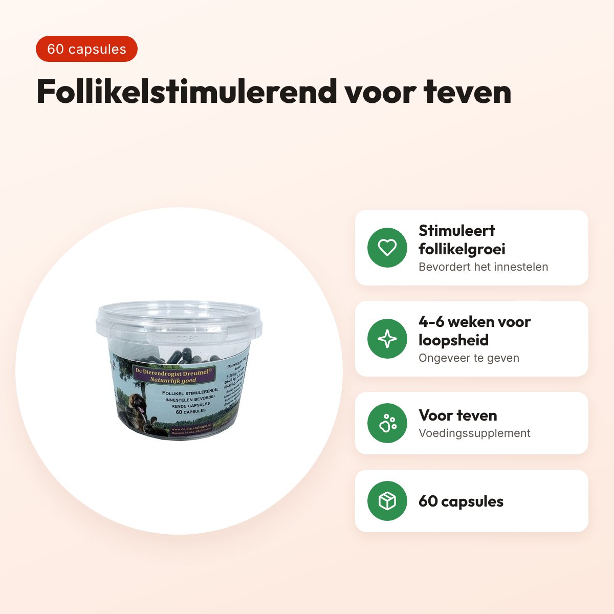 Dierendrogist follikelstimulerend capsules 60 stuks – voor teven – voordelen