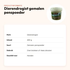 Dierendrogist gemalen penspoeder 400 g – natuurlijke smaakmaker hond – productinformatie